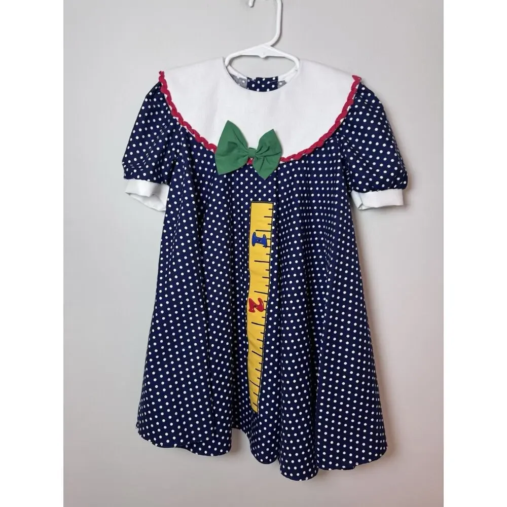 Peaches And Cream Vintage Back To School Dress Navy Polka Dot Sz 6 USA Made